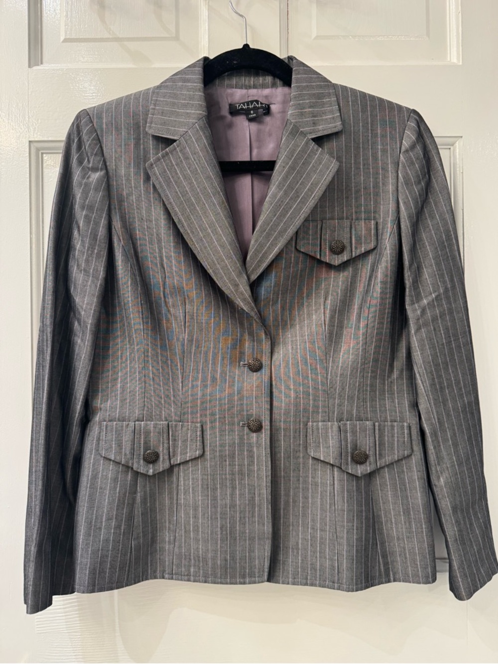 Tahiri grey and lavender stripe pant suit.  like new. Wide leg business attire